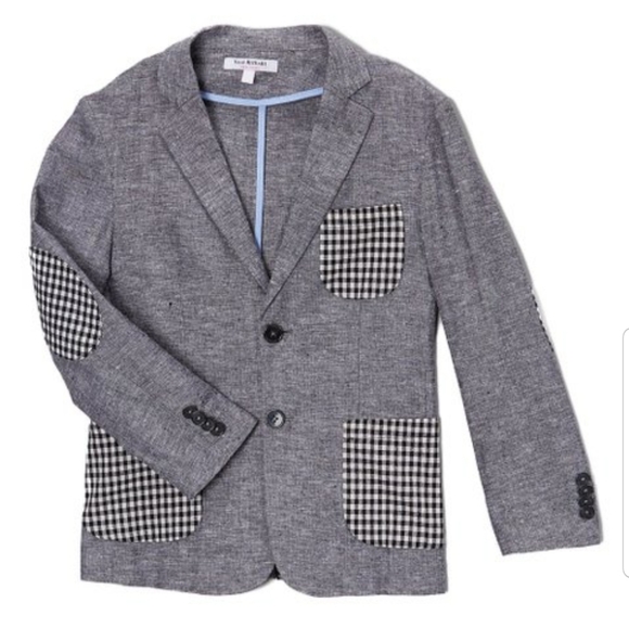 Isaac Mizrahi Boy Size 6 Gray Plaid-Accent Linen-Blend Blazer - Picture 1 of 4